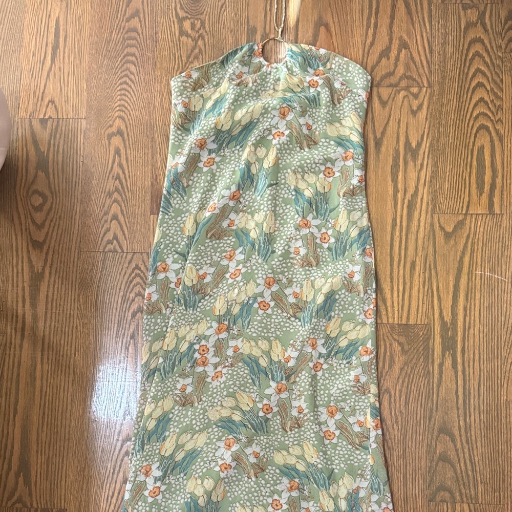 Emory Park Strapless Floral Dress in Green and Orange